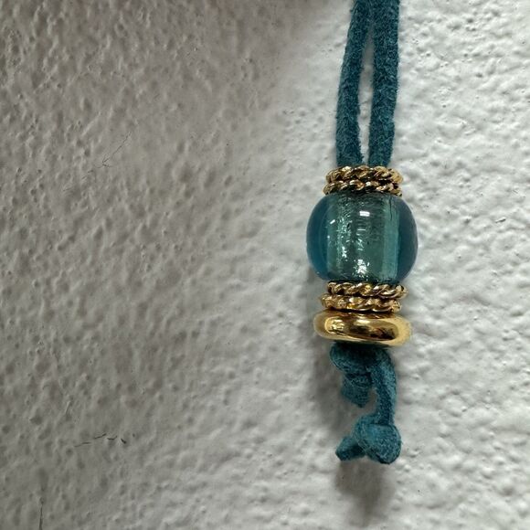 Murano Glass Necklace Pendant Black Teal Blue Green Aqua Art Deco 2" Leather - Picture 12 of 12